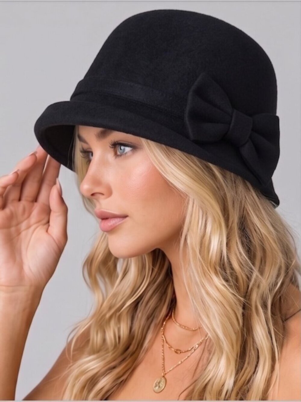 Black Cloche Hat 1920s Downton Abbey Church Bucket Hat with Bow